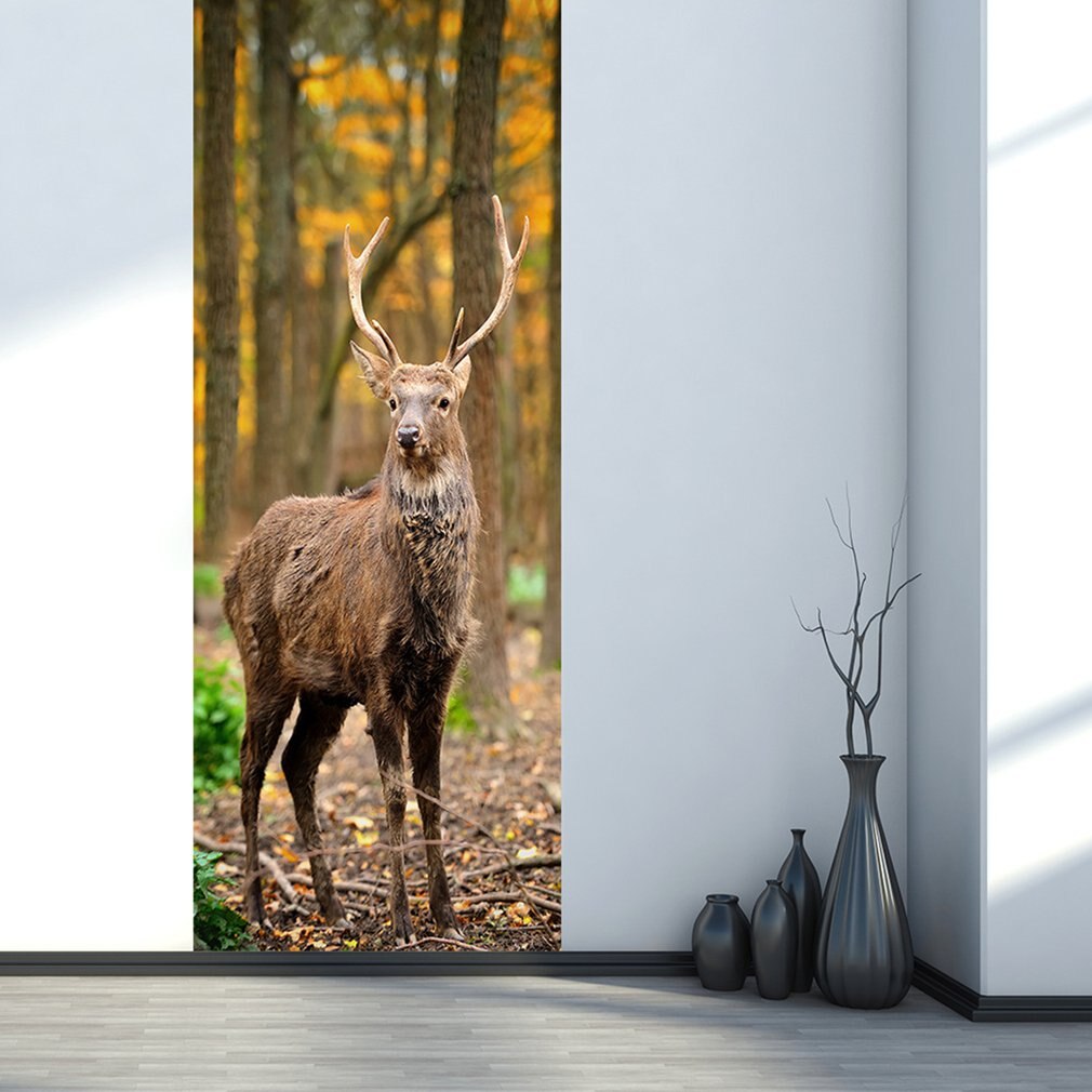 Deer In The Forest Door Stickers Decal Wall Stickers Home Decorations PVC Wallpaper for living room Waterproof