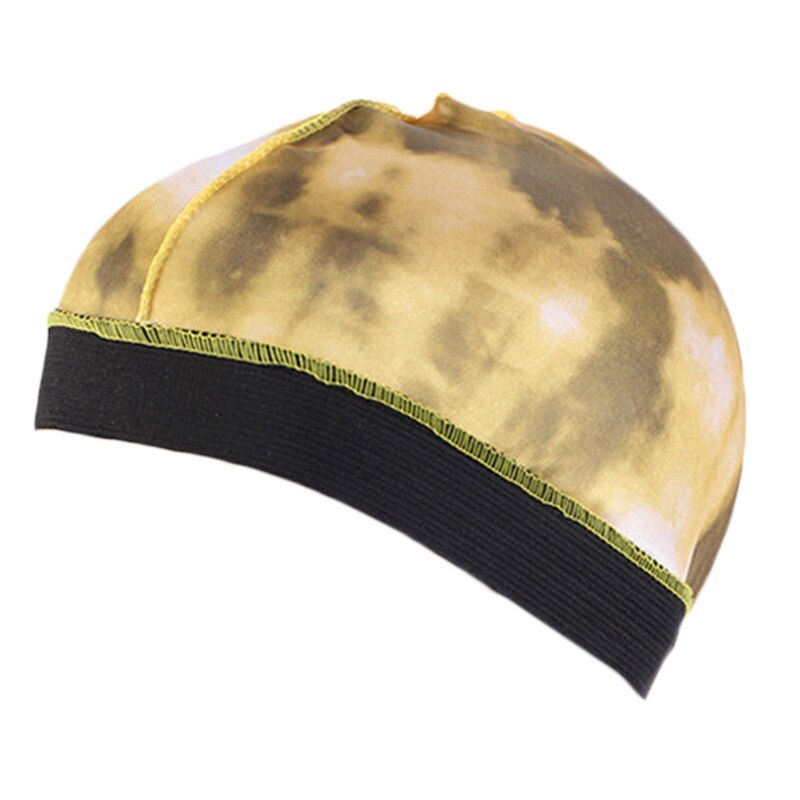 Imiteret silke durag bølge kuppelhætte farverigt slipsfarve elastikbånd hårdæksel hat  m89e