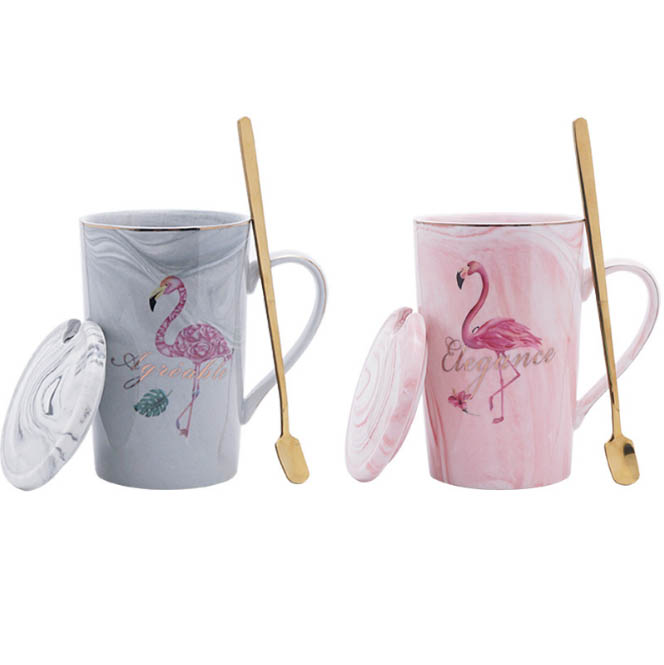 Keraaminen muki kullattu flamingo maito kahvi tee mukit lusikan kahvalla kotitalous 55 celsius lämpötermostaatti padoffice kuppi