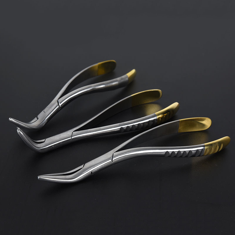 Pinzas de extracción de dientes para fragmentos de raíces de odontología, instrumento Dental curvo, herramienta mandibular maxilar