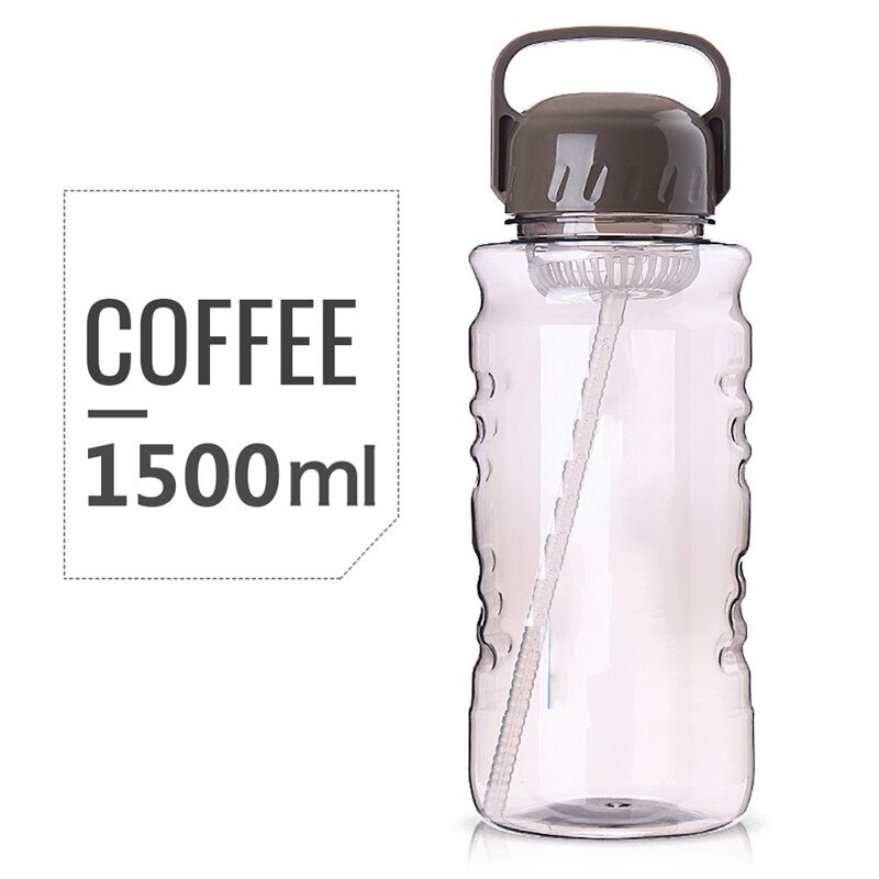 Water Bottle With Straw Gym Drink BPA-Free Sport High-capacity 2000ML Kettle For Hiking Travel Cycling: Coffee 1500ML