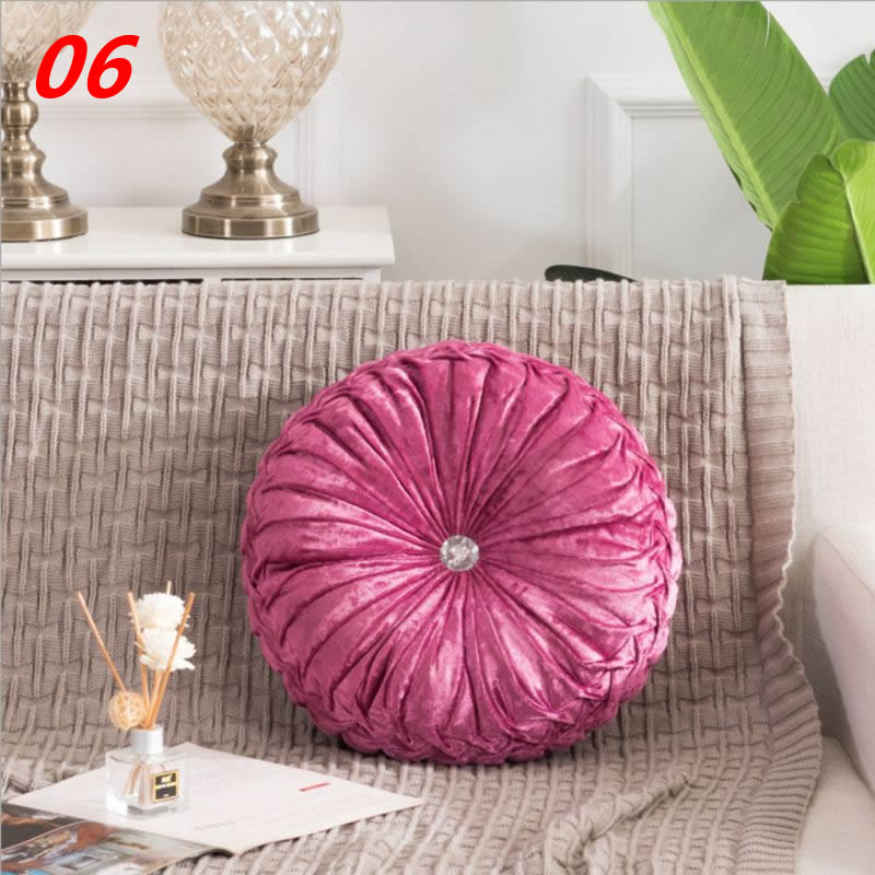 European Style Throw Pillow Luxury Velvet Cushion Pleated Fabric Handmade Round Wheel Pumpkin Seat Cushions: 06