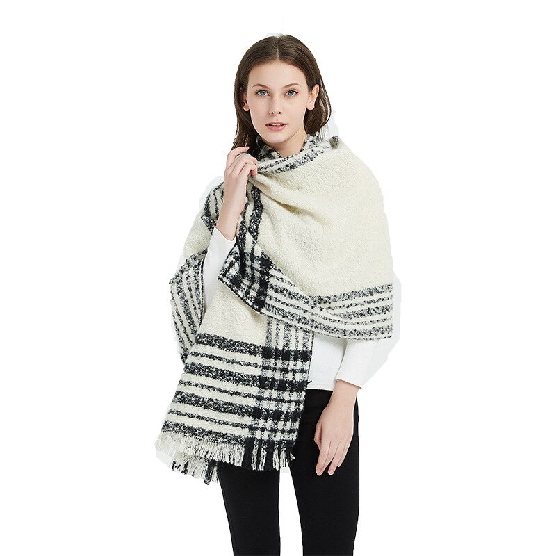 kraag garen zwart en wit geruite sjaal kwastje hals vrouwen warme sjaal in herfst en winter in Europa en de Verenigde Staten