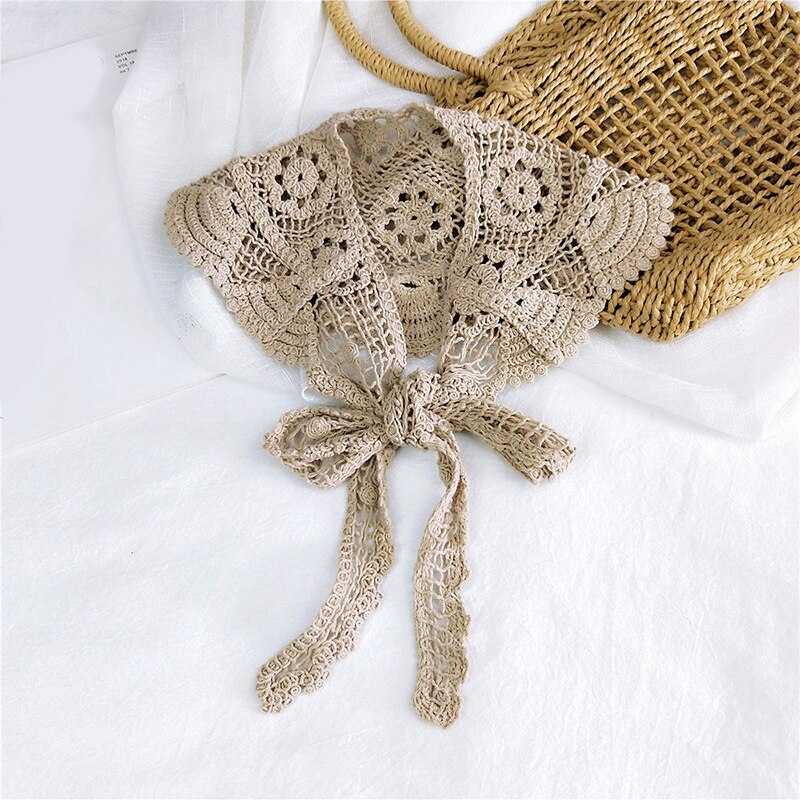 Solid Color Knitted Triangle scarf Women Neckerchief Lace Hair Head Scarf Scarf Triangle Scarf Crochet Floral Hollow Shawl Wraps: Camel