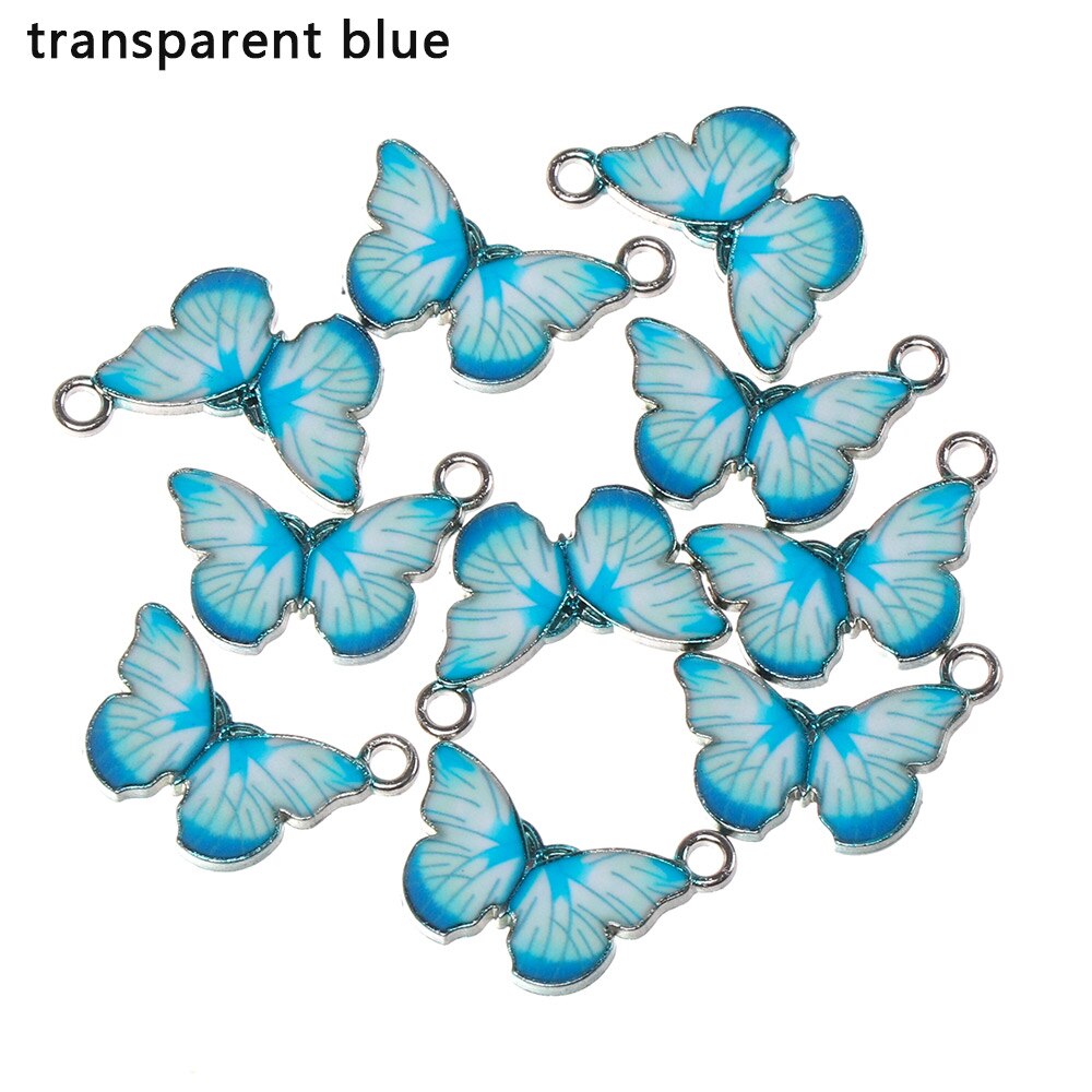 Colgantes de mariposa de esmalte azul, accesorios de joyería hechos a mano, 10 piezas: transparent blue