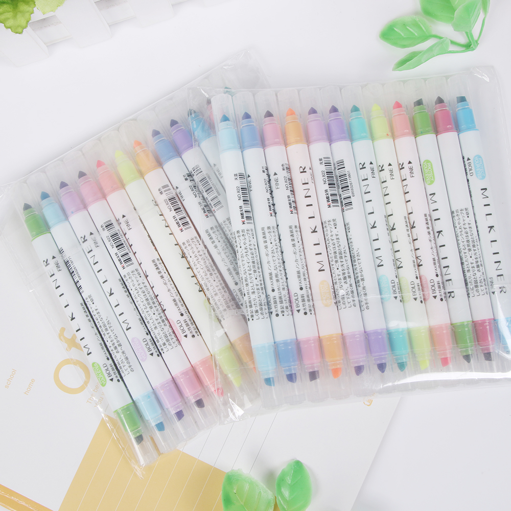 12 teile/satz Milkliner Doppel geleitet Fluoreszierende Stifte Liner Milch Marker Stift Textmarker Nette Kunst Zeichnung Magie Stift Schreibwaren