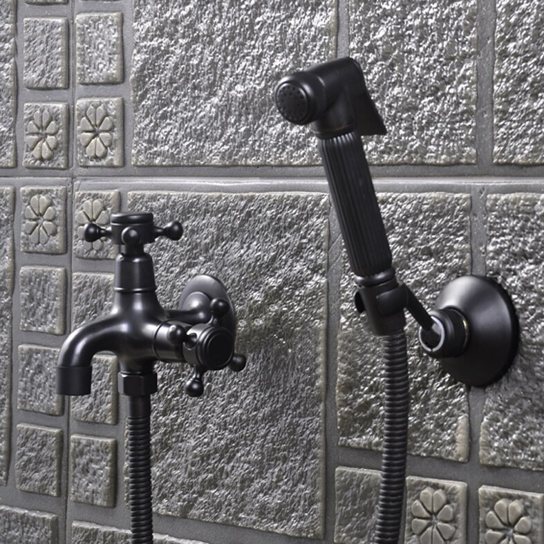 Bidé kranar vägg svart kall mässing vatten toalett hörnventil handhållen hygienisk duschmunstycke tvätt bil husdjur spruta airbrush kranar