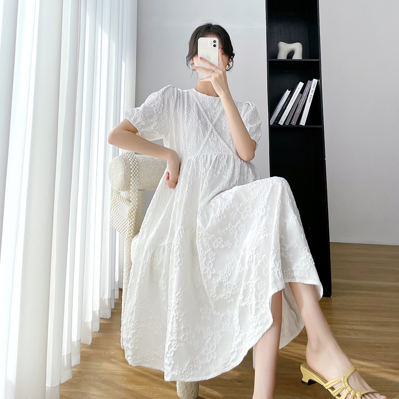 2022 Spring Maternity Clothes Short Sleeve O-Neck White Pregnant Women Dress Beading Party Dress Pregnancy Wedding Dress