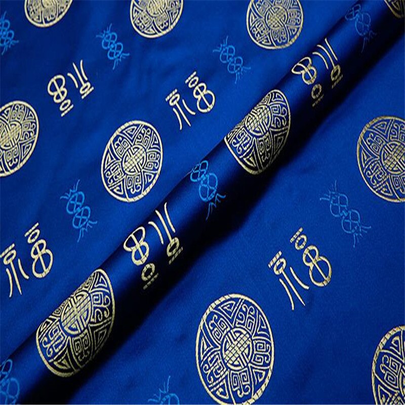 Polyester brokadestof 150 gsm vægt klassisk fu mønster jacquard stof til kinesisk tangdragt: 3 blå