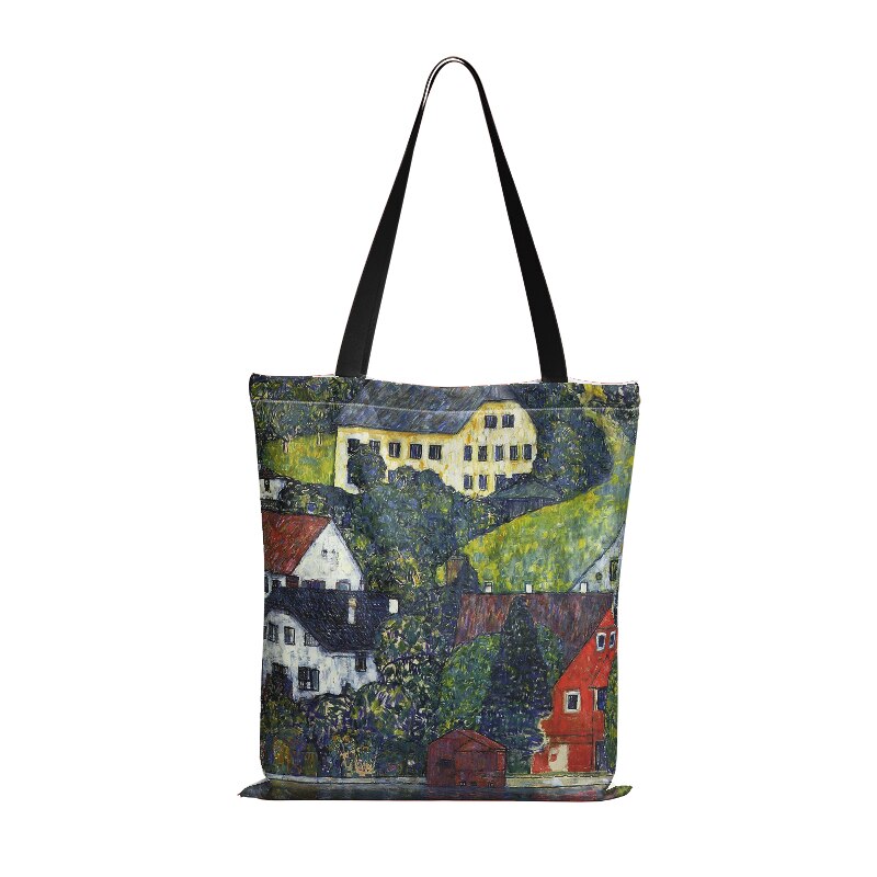Borse Shopper in stoffa per pittura a olio per donna borsa pieghevole in tela per Shopping di grande capacità: style16