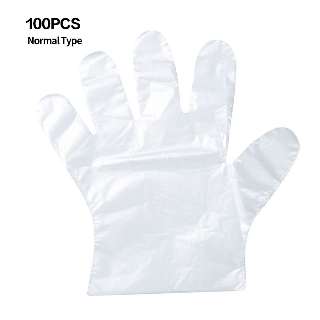 Guantes transparentes de polietileno desechables 100 Uds., guantes de plástico para belleza, peluquería, Cocina, Restaurante