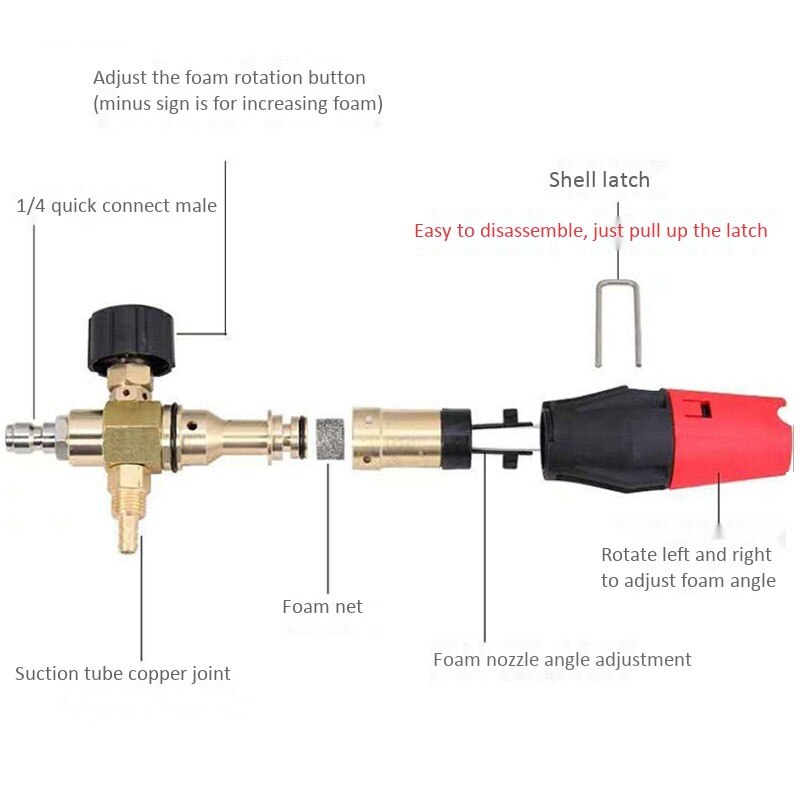 1/4 Adjustable Snow Foam Lance Washer Bottle High Pressure Car Wash Jet Bottle Adjustable Foam Nozzle Open Column Shape