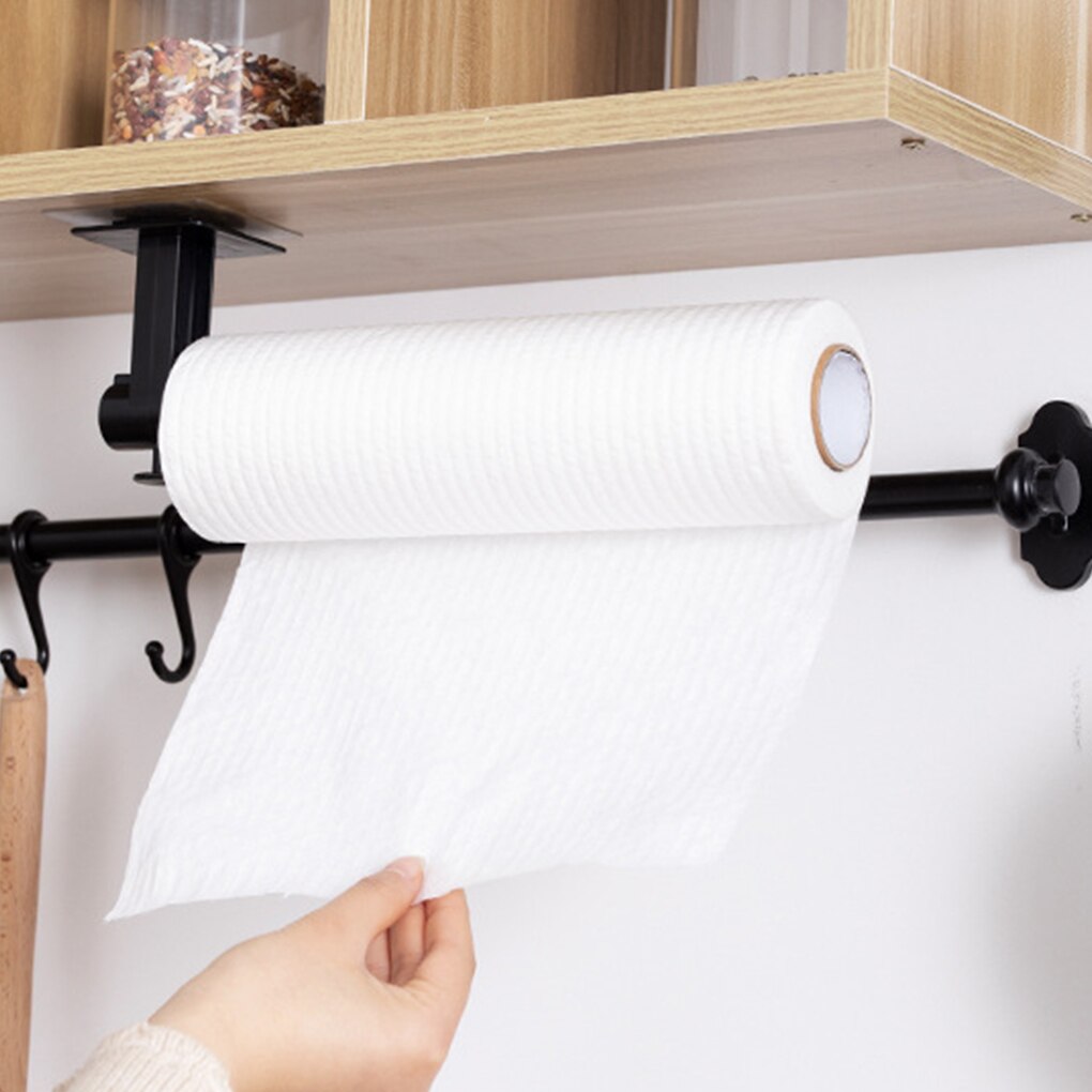 Retractable Toilet Paper Holder L Shape Plastic Kitchen Roll Holder Wall Mounted Black Rack Bathroom Paper Towel Storage Shelf