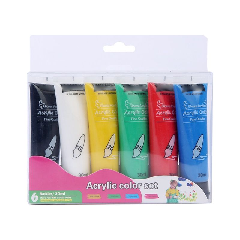 6 Colors 30ml Acrylic Paint Set Drawing Painting Pigment Hand-paint