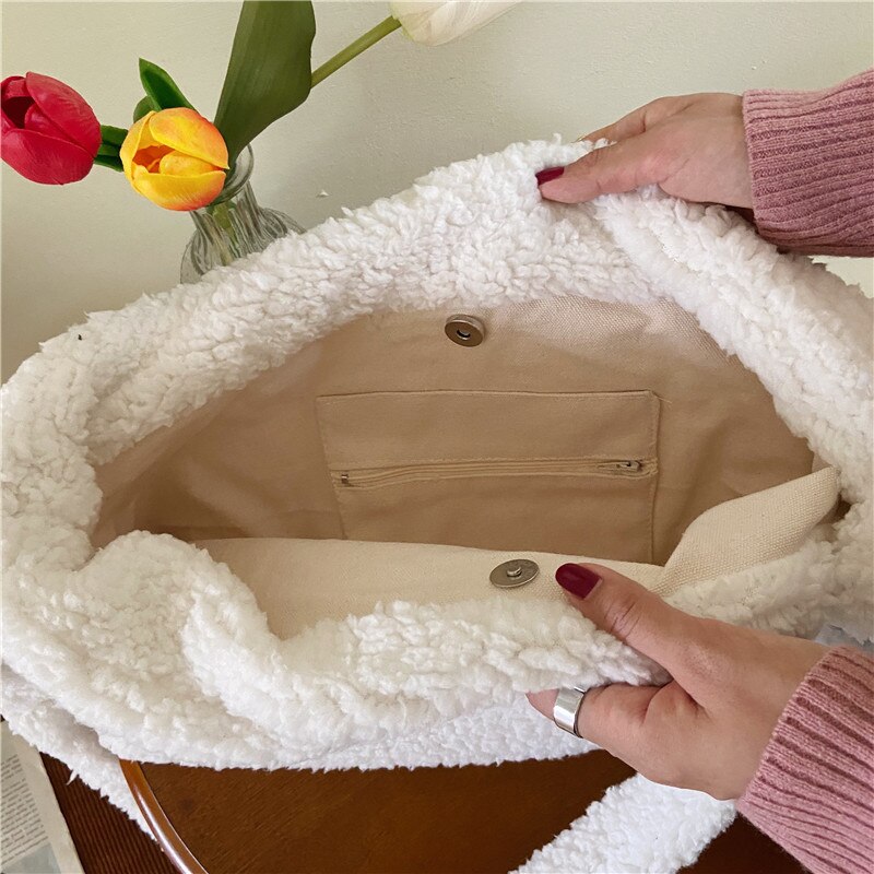 Hylhexyr effen kleur messenger bags winter pluche dames boodschappentassen zachte bont handtas portemonnee schoudertas met lusgesp