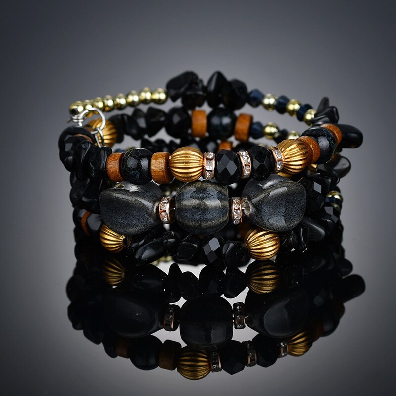 GREEN Handmade Woven DIY Bracelets&Bangles For Women Bohemian Multi Layered Bracelets Charm Friendship Crystal Bracelet BT200298: BT200298BK