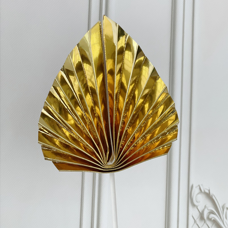 Palm Leaf Cake Topper Gold Red Palm Spears Cake Decoration Shinning Glossy Origami Wedding Decor Baking Cake Decoration