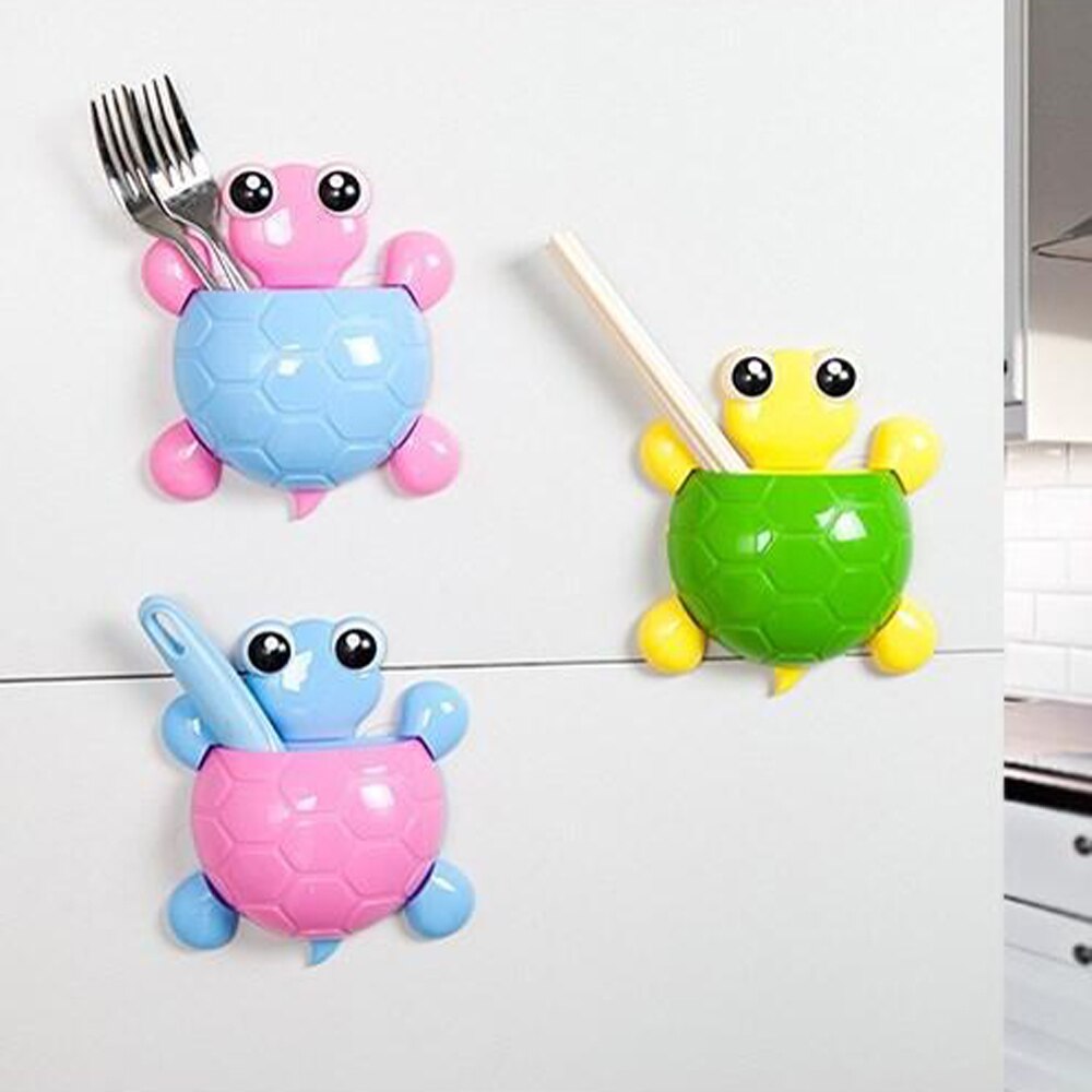 Cute Cartoon Tortoise Shaped Toothpaste Rack Strong Suction Cup Plastic Toothbrush Holder Turtle Shelves Bathroom Accessories