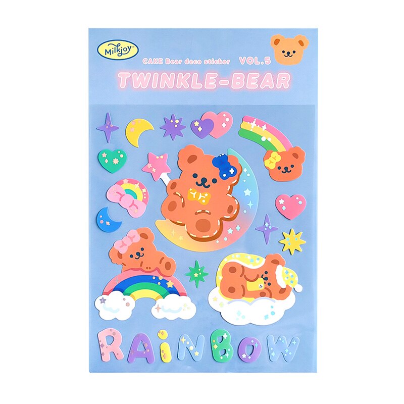 Mohamm 1Pc Milkjoy Series Korean Style Glittery Bear Stickers Decoration Scrapbooking Paper Stationary: B