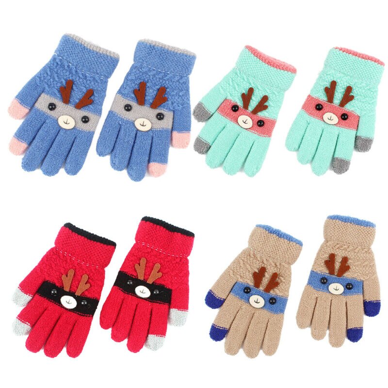 Navidad dedo cálido bebé niños Unisex tejer manoplas de Navidad Elk dibujos animados elástico niños invierno guantes accesorios gruesos