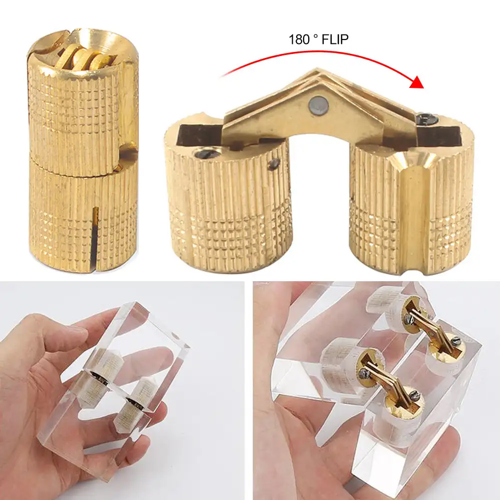 8/10/12/14/16mm Copper Barrel Hinges Cylindrical Hidden Cabinet Concealed Invisible Brass Hinges Mount For Furniture Hardware