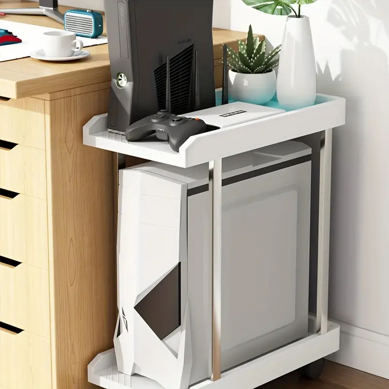 Double Layer Computer Tower Stand Mobile Base with Universal Wheels Simple Storage Heightening Case Support Bracket PC CPU Stand