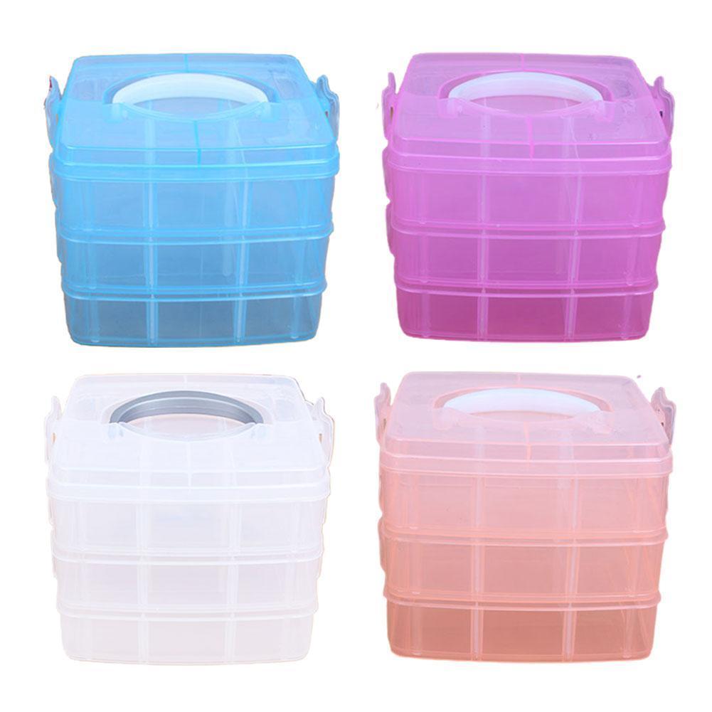 Caja de almacenamiento de cuentas de plástico transparente para joyería, contenedor de herramientas de bricolaje, organizador desmontable, 3 posiciones, 4 colores