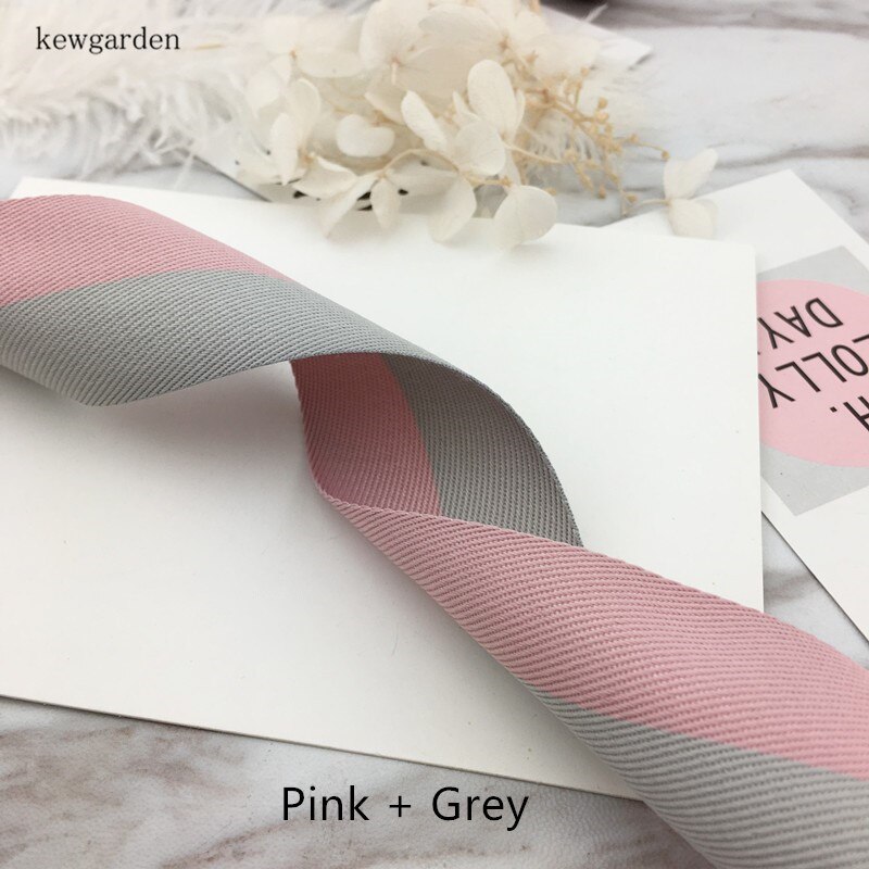 kewgarden 40mm 4cm Double Color Joining Together Satin Ribbons DIY Bowknot Accessories Cotton Ribbon Handmade Tape Riband 6M/lot: Pink grey