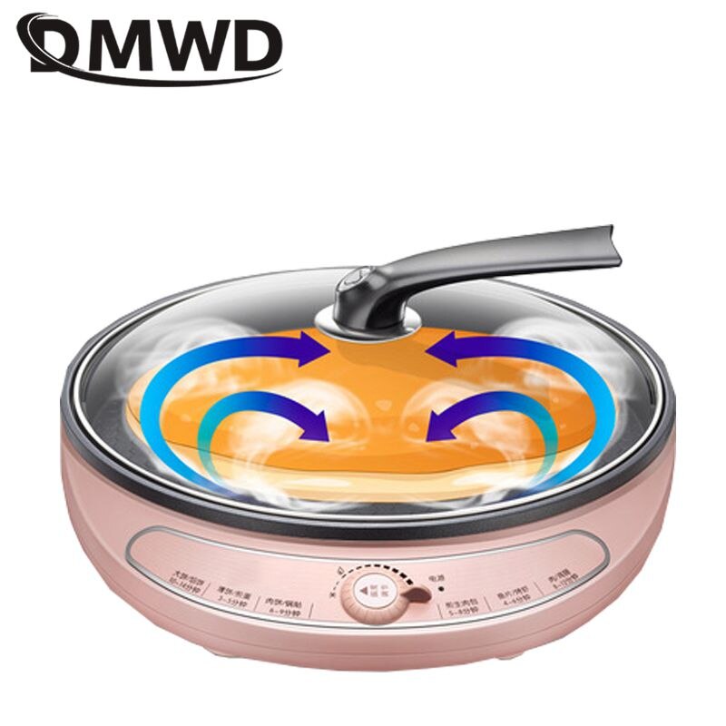 DMWD Multifunctional Electric Skillet 220V Pie Pizza Crepe Pancake Maker BBQ Griddle Sarten Non-stick Frying Pan 6 Menu