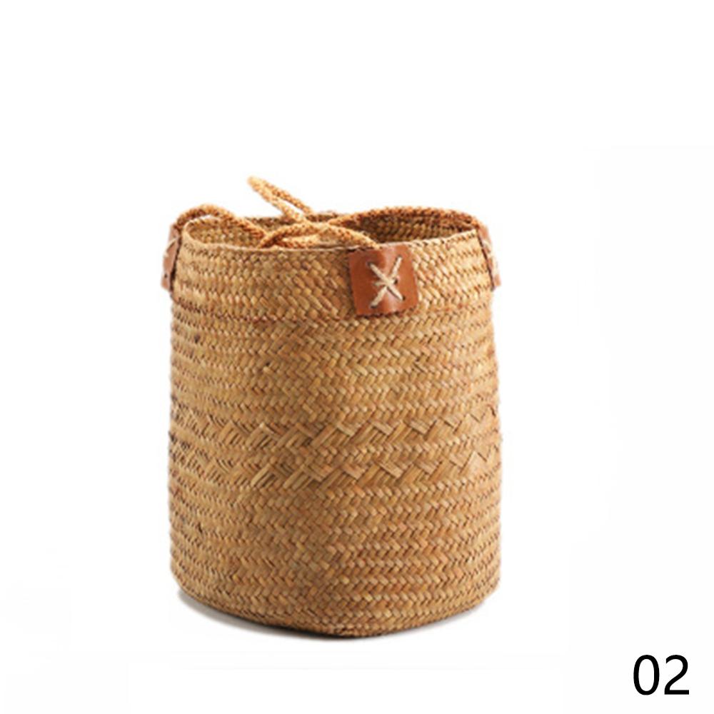 Seagrass Woven Storage Baskets Garden Flower Vase Hanging Basket Rattan Planter Potted Organizer Home Laundry Basket with Handle: 01 M