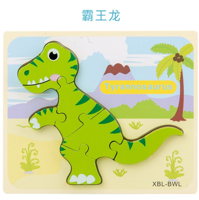 Let'S Make 1PC Montessori Toys Wooden Dinosaur Puzzle Cartoon Early Educational Baby Toy Wood Puzzle Toys: 10