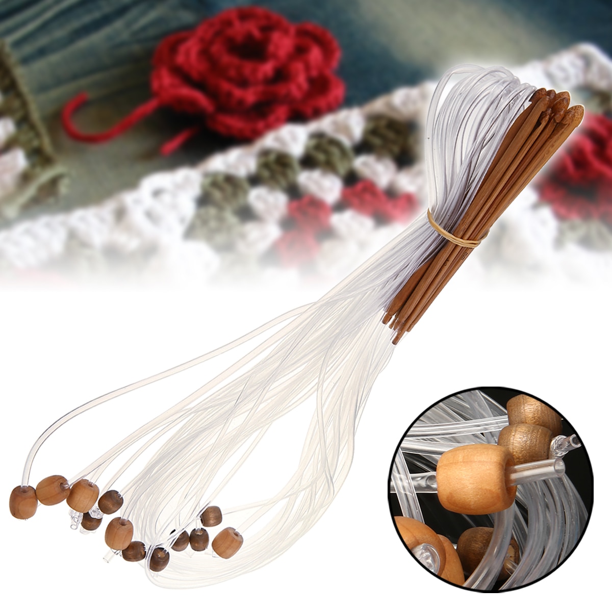 12PCS DIY Bamboo Haak Steek Haak Lange Tunesische Haaknaalden Breinaalden Weave Craft Tool met Houten Kraal Set