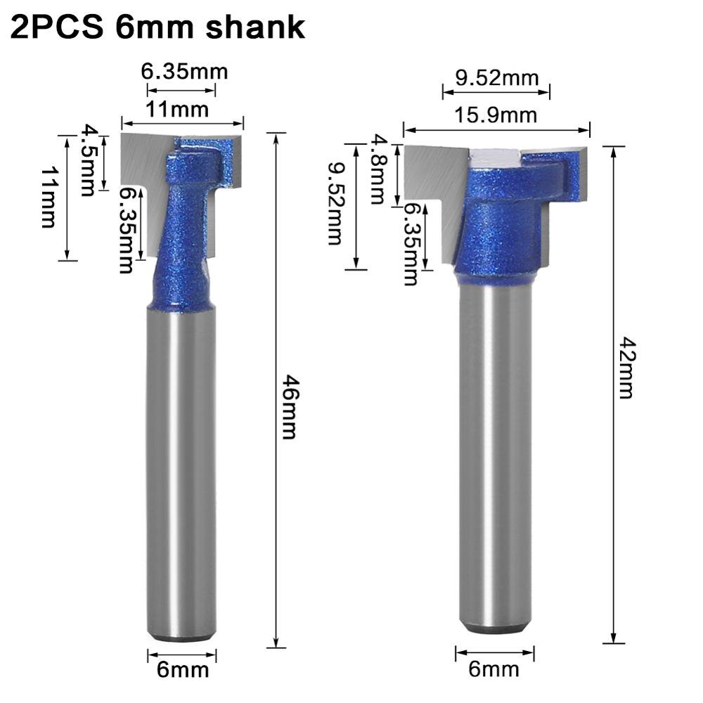 1pc 6mm 1/4 polegadas shank t-slot cortador roteador bit conjunto buraco chave bits hex parafuso t entalho fresa para madeira ferramenta para trabalhar madeira: 2PCS 6mm shank