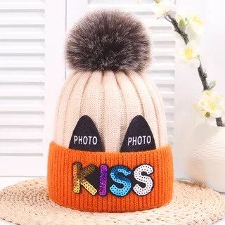 Søde børnehatte til efterår og vinter varme polstrede ordhatte kys kat stil hatte til drenge og piger babyhat: Orange