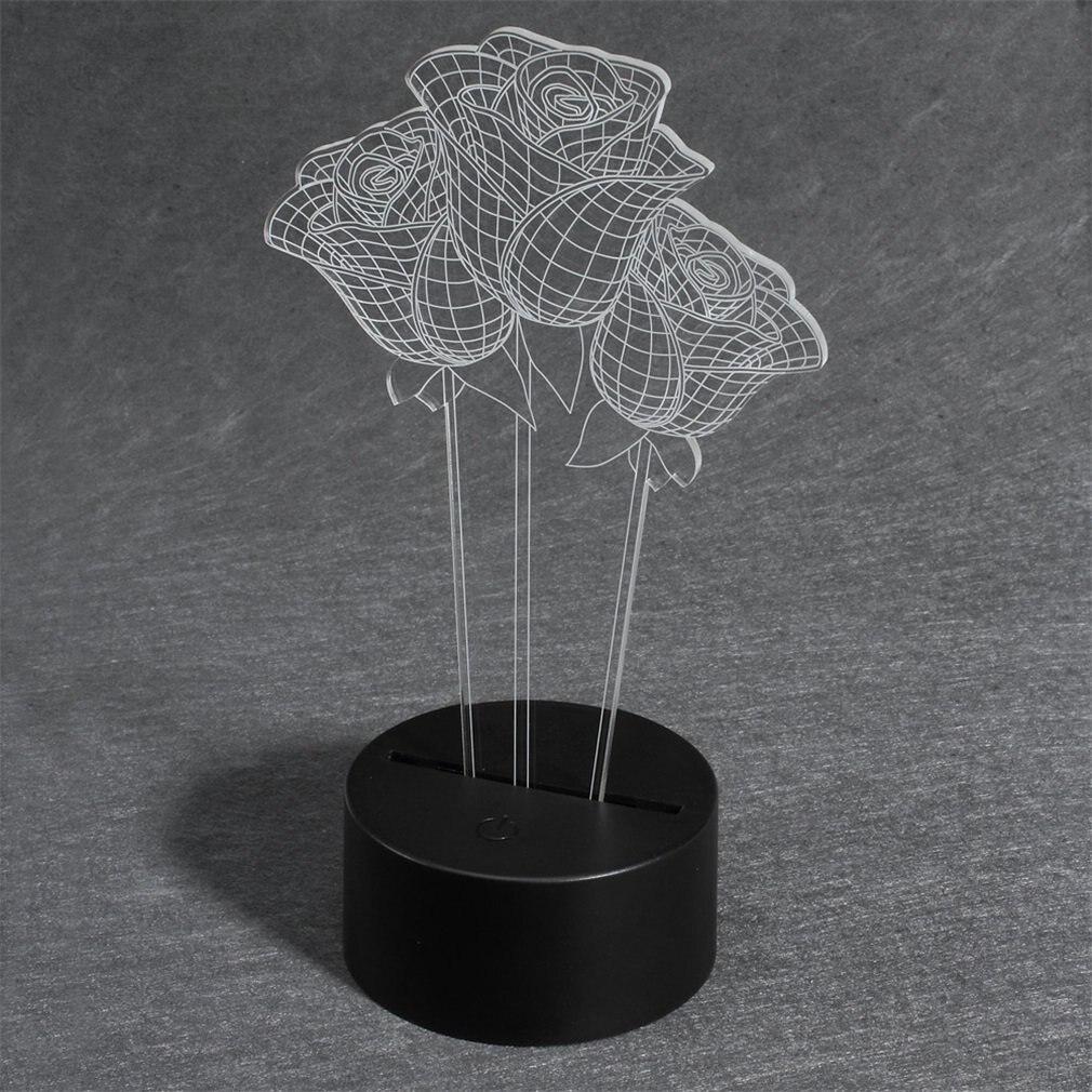 3D LED Desk Lamp USB DC 5V Nightlight Rose Flower Light Home Decor