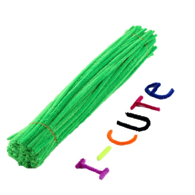 100 stuks 30cm Kleurrijke Chenille Stelen Chenille Kinderen Speelgoed Kerst Verjaardagsfeestje Decoraties Kunsten DIY Craft Supplies: green
