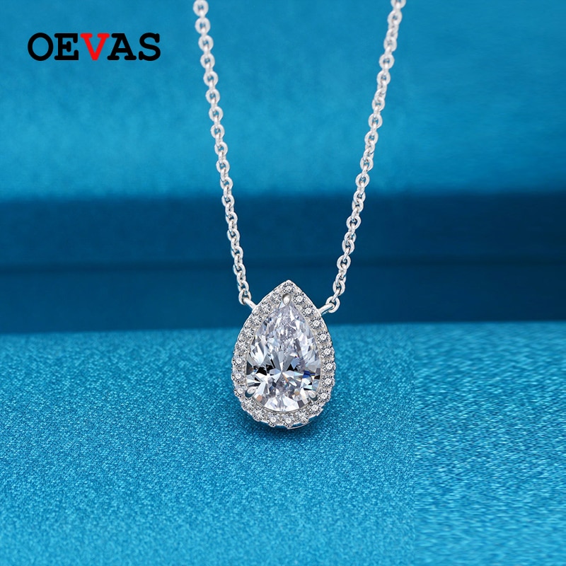 Oevas 100% 925 prata esterlina pêra corte criado moissanite pedra preciosa diamantes feminino pingente colar jóias finas presentes por atacado