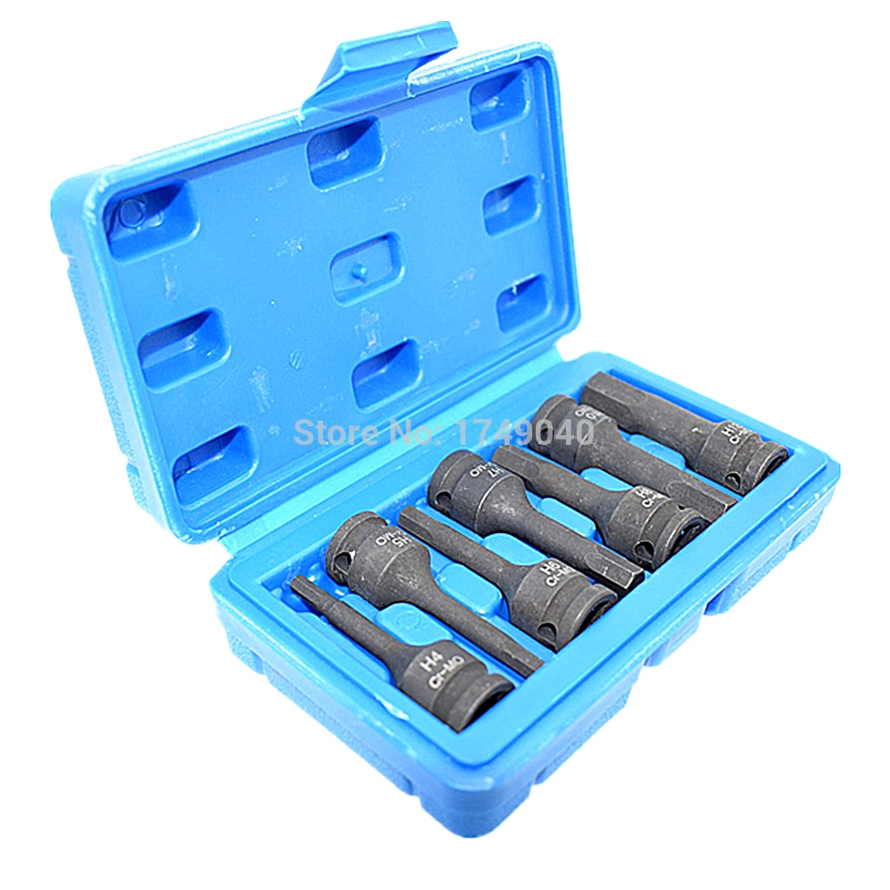 7pc 3/8 "Vierkante Drive Impact Hex Bit Socket Set Air Impact Inbussleutel Bit Socket Cr-Mo 60mm Lange Hex Hoofd H4 H5 H6 H7 H8 H10 H12