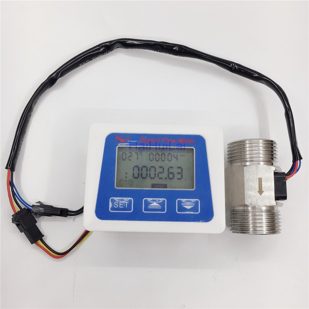 Medidor de flujo Digital de 1 ", Sensor de flujo de turbina, 4-45L/min + NTC, medición de temperatura, Total de litros: Stainless