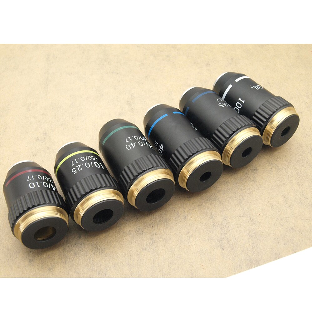 RMS Thread 160/0.17 4X 10X 20X 40X 60X 100X(oil) Biological Microscope Objective Lens