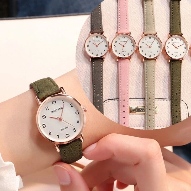 Eenvoudige Vintage Retro Dames Kleine Wijzerplaat Horloge Zoete Lederen Band Horloge Outdoor Sport Polshorloge Horloges Voor Vrouwen