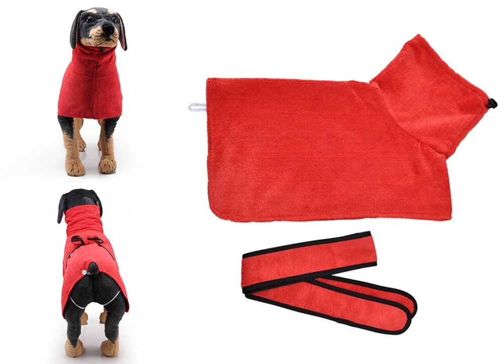Pet Dog Cat szlafrok psy prysznic ręcznik kąpielowy z kapturem słodkie zwierzątko ręcznik do suszenia Super chłonny szybkoschnący ręczniki kąpielowe z mikrofibry: red High-necked / L back 60cm