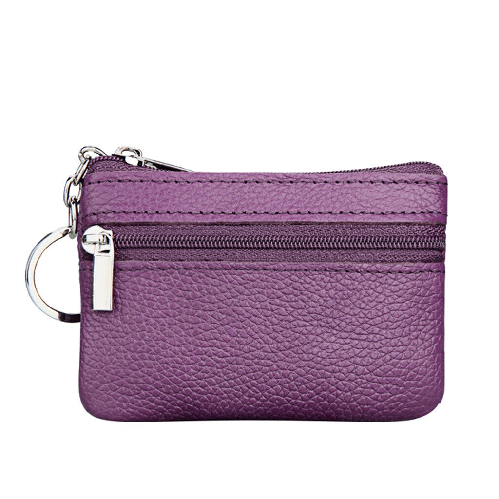 Di Cuoio delle donne Della Borsa Della Moneta Della Chiusura Lampo Sveglio del Supporto di Carta di Credito Portafoglio Piccola Femmina Borse Auricolare di Immagazzinaggio Del Sacchetto Mini Bag: Purple