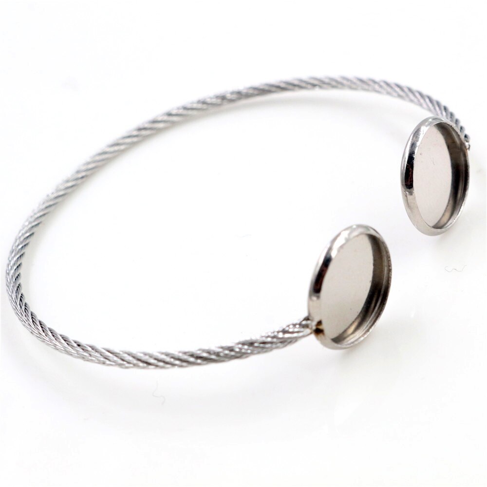 2 sztuk Fit 12mm okrągłe szkło Cabochon 316 ze stali nierdzewnej Super elastyczny bransoletka bransoletka bransoletka Blank taca Bezel Setting-T7-01