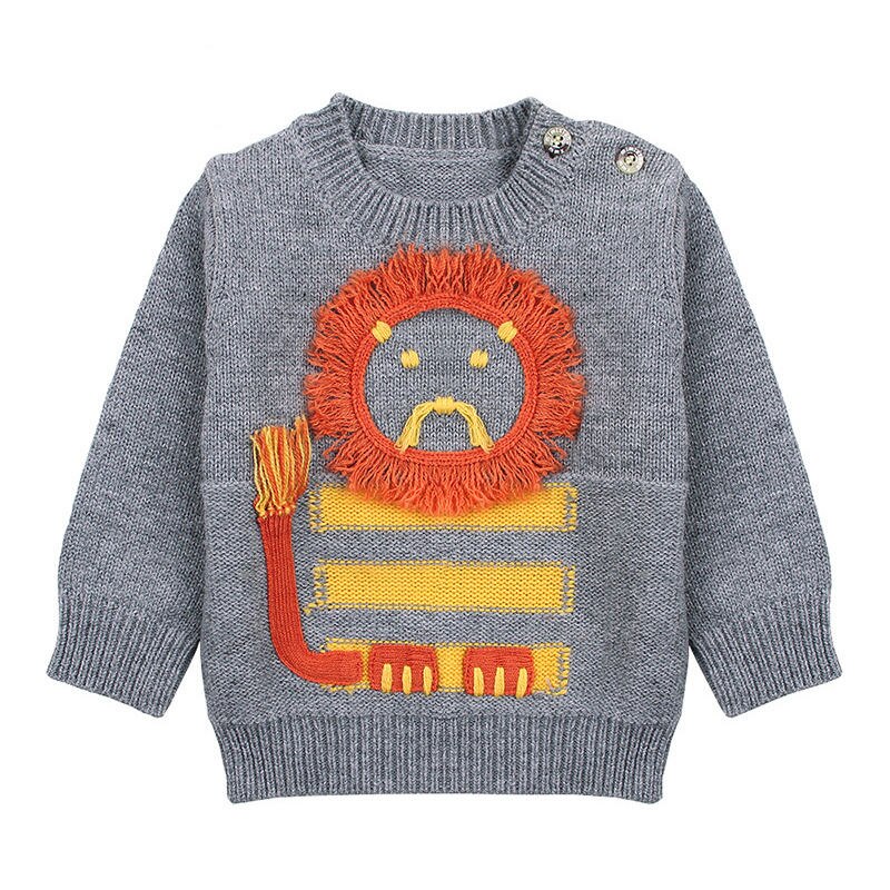 6M-24M Meisjes/Jongens Grappige Cartoon Leeuw Patroon Winter Kleding Baby O-hals Truien Pasgeboren Kids Hedging borduurwerk Truien, DC328