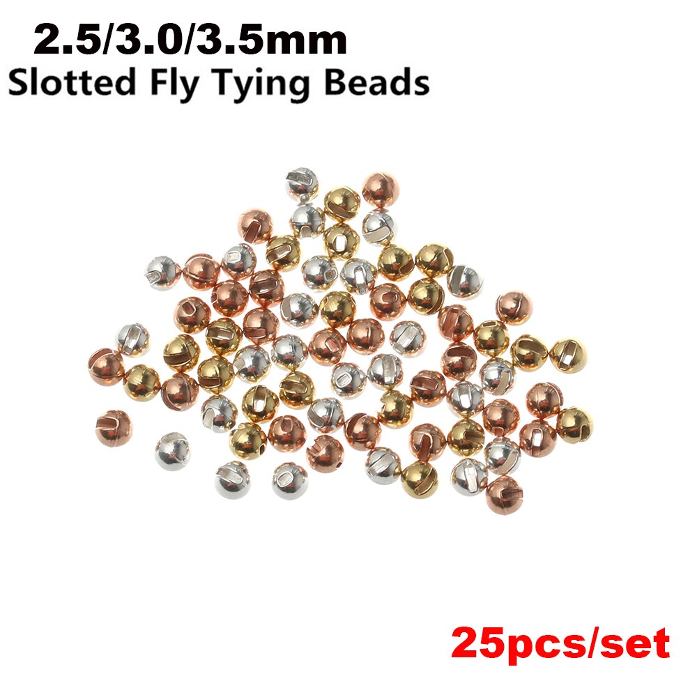 25PCS Nice Tungsten Alloy Slotted Bead Fly Tying Material Fast Sinking Gilded Fly Tying Beads Fishing Accessory