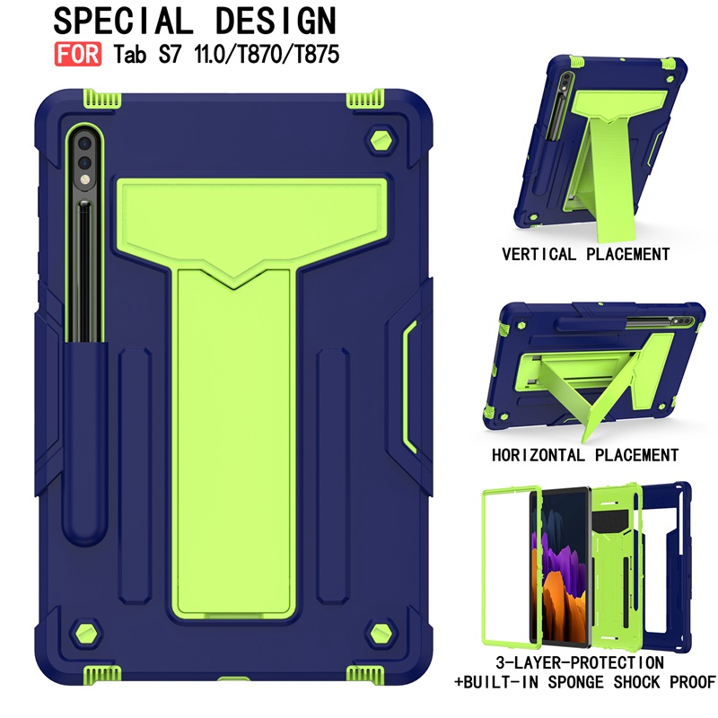 For Samsung Galaxy Tab S7 S 7 T870 T875 11 inch Case Kids Safe Hybrid Stand Full Body Silicon Hard Plastic Kickstand Cover Funda: Blue Green