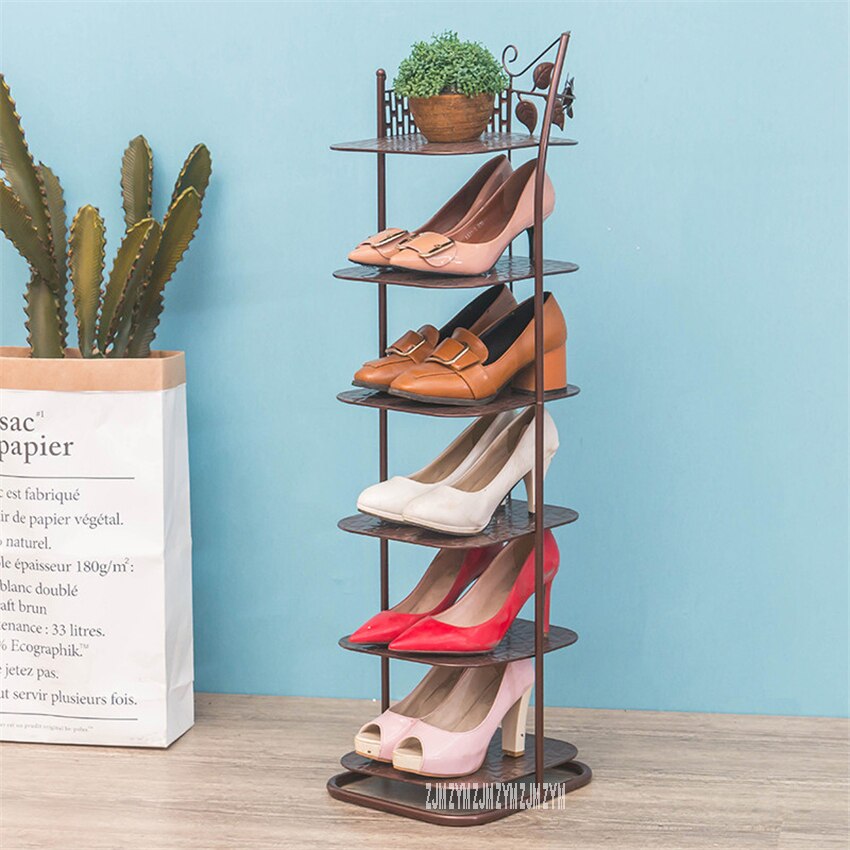 XJ0017 Moderne Eenvoudige Huishoudelijke Creatieve Lron Bakken Afwerking Multi-layer Schoen Ruimte Rack Kleine Schoen Kast 6-Tier display Frame: antique brass