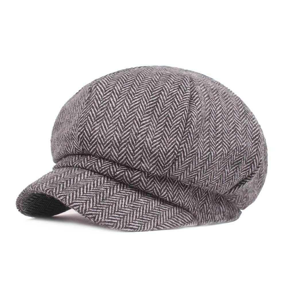 Sleckton geruite fedora baretten platte pet dames achthoekige petten katoenen schildershoed casual krantenjongenshoeden voor dames: Grijs