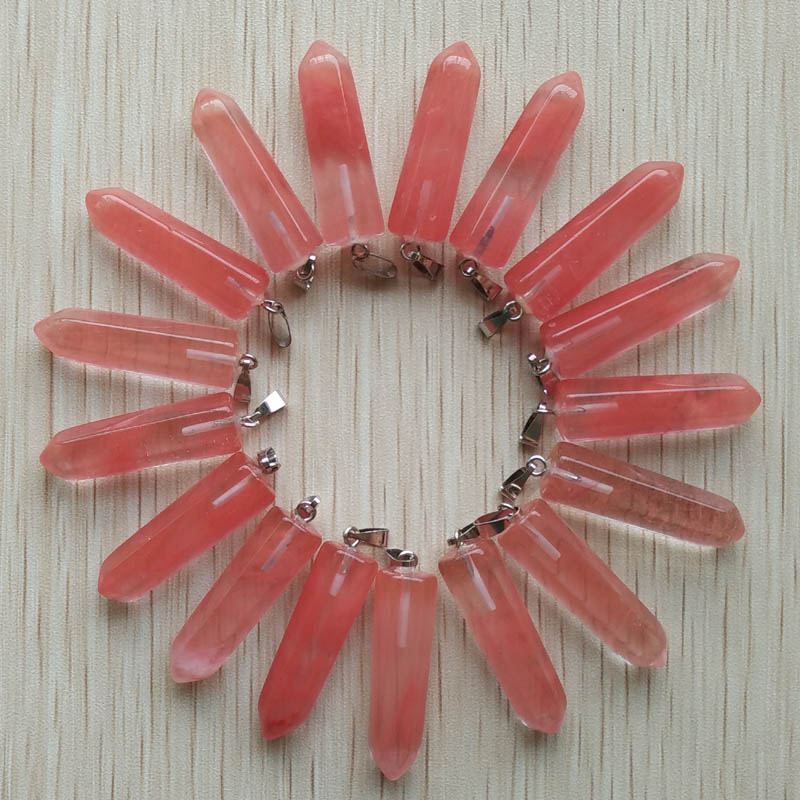 24 stks/partij fahsion Diverse Natuursteen Hangers Point Charms zeshoekige pijler hanger: cherry quartz